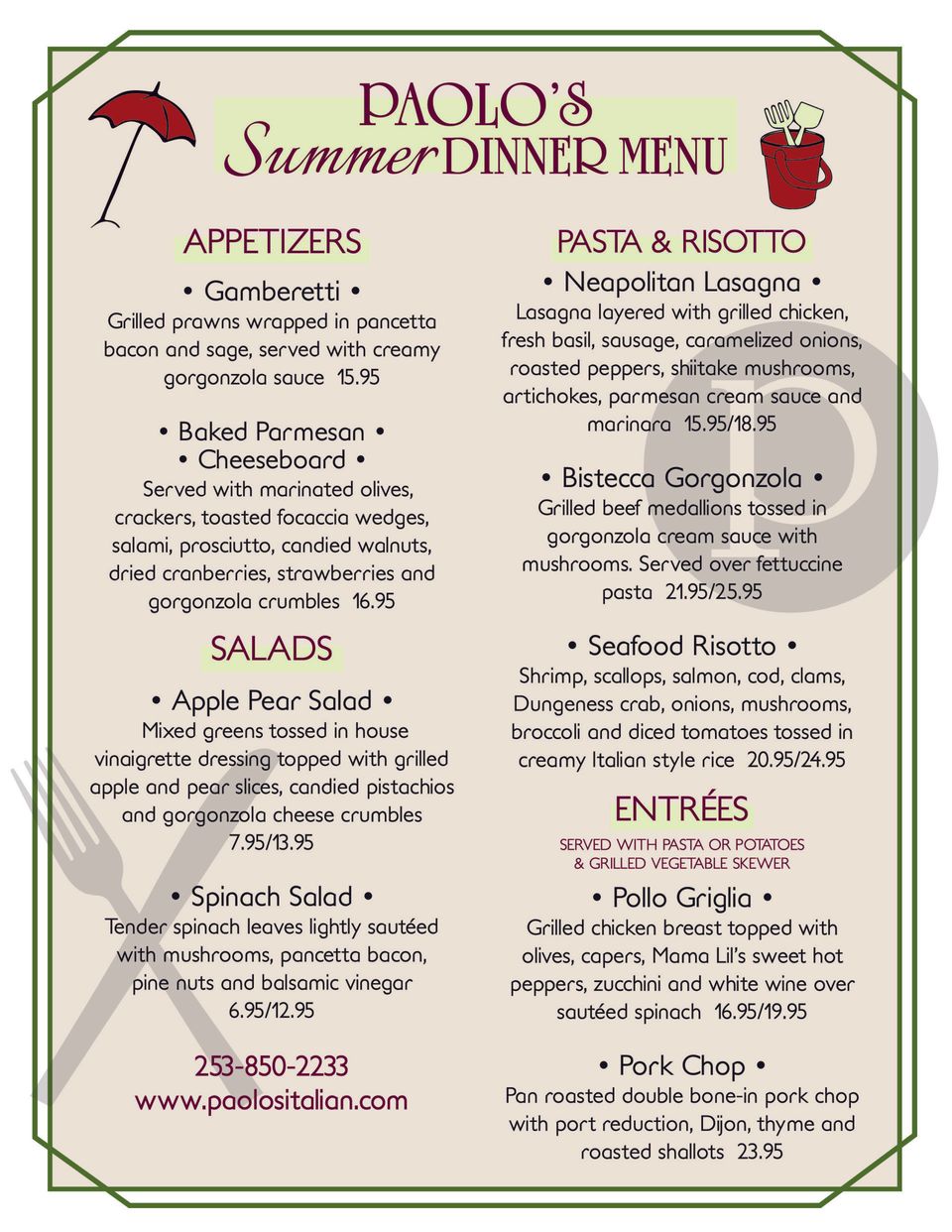 Paolo's Italian Restaurant Lunch and Dinner Kent, WA