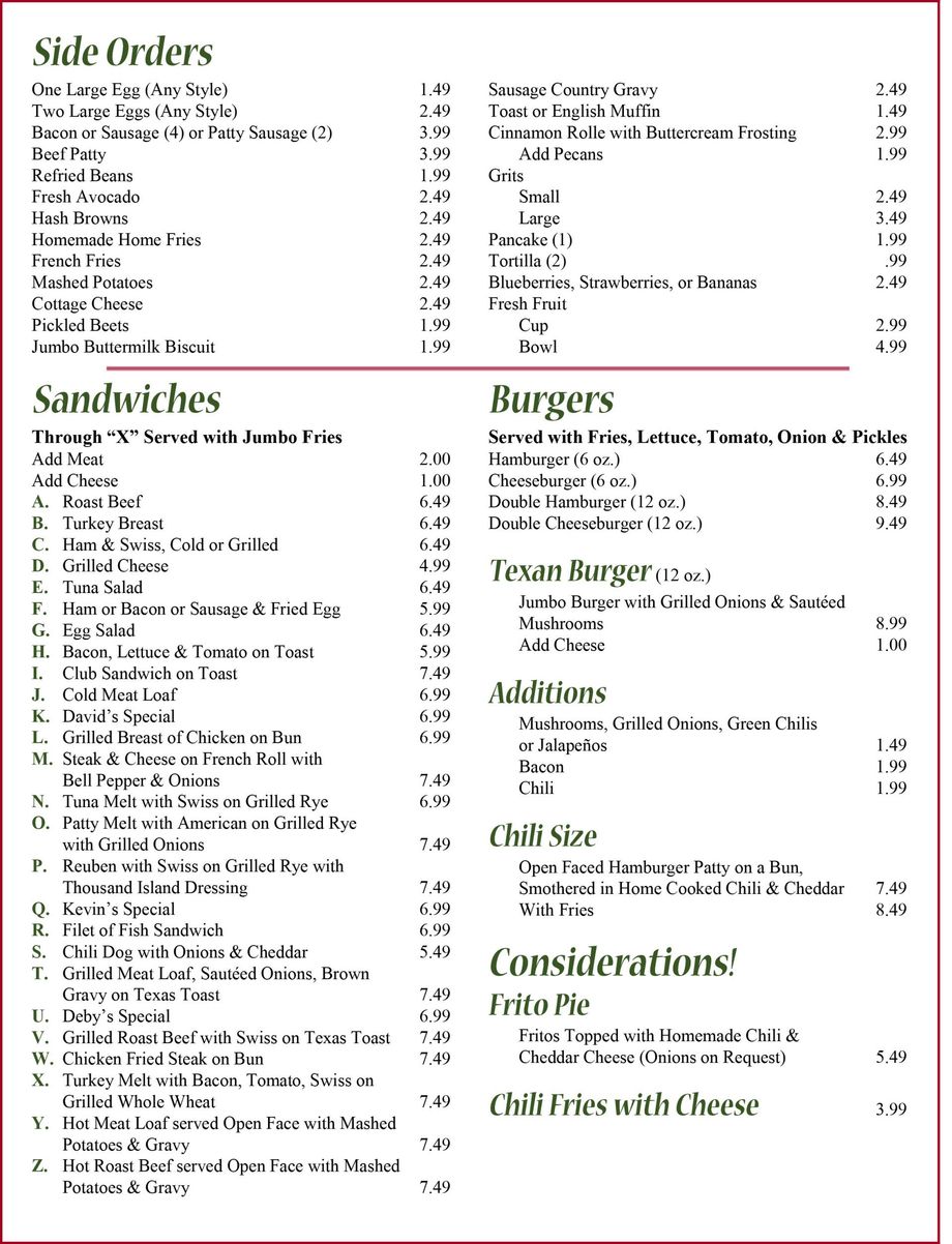 Union Station Diner Menu | New Braunfels, TX