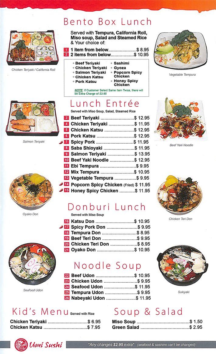 Umi Sushi Lunch Menu Modesto, CA