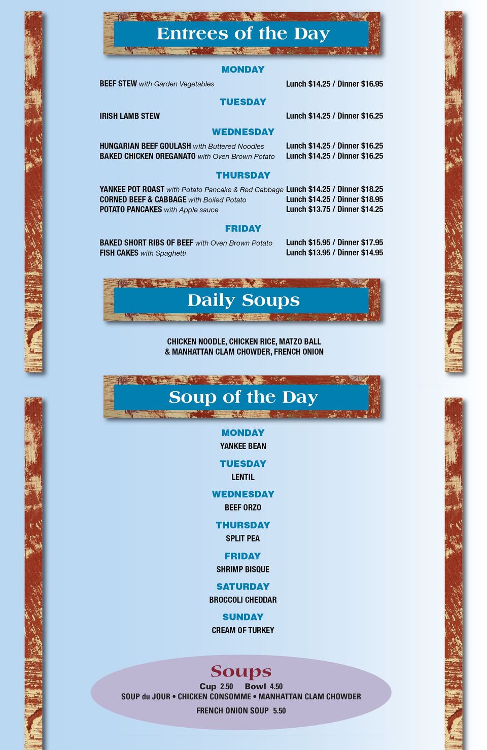 Daily Entrees and Soups Menu Valley Stream, NY