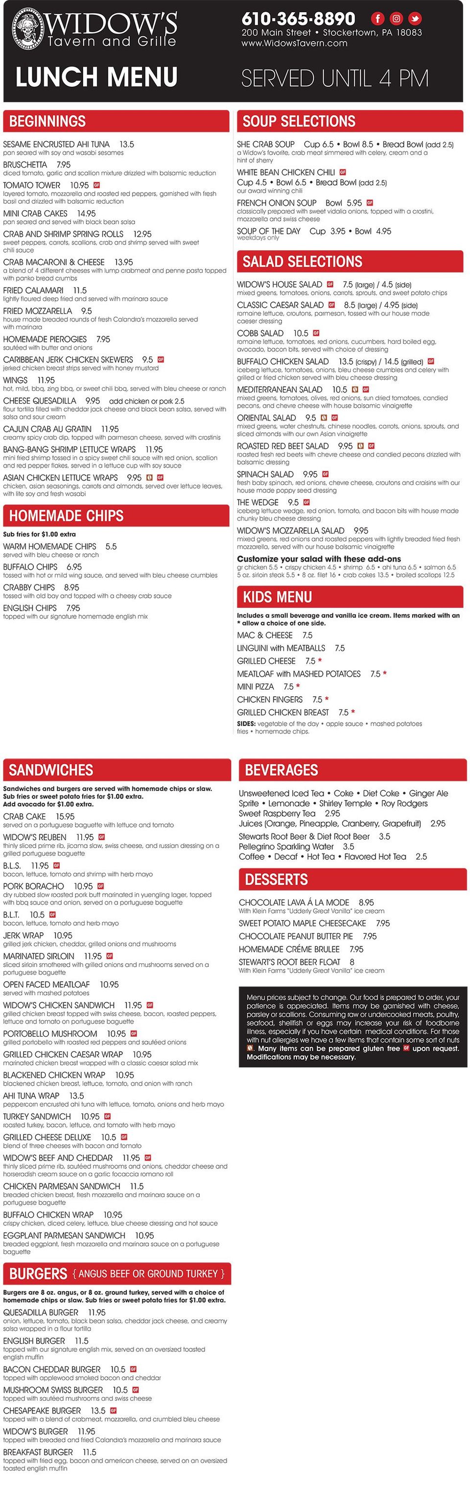 Lunch/Dinner Menu Stockertown, PA